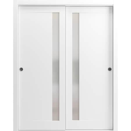 Sartodoors Sturdy Barn Door 24 x 80in, Matte Black W/ Frosted Glass, 6.6FT Rail Hangers Heavy Hardware Set SETE6933BD-B-BLK-24